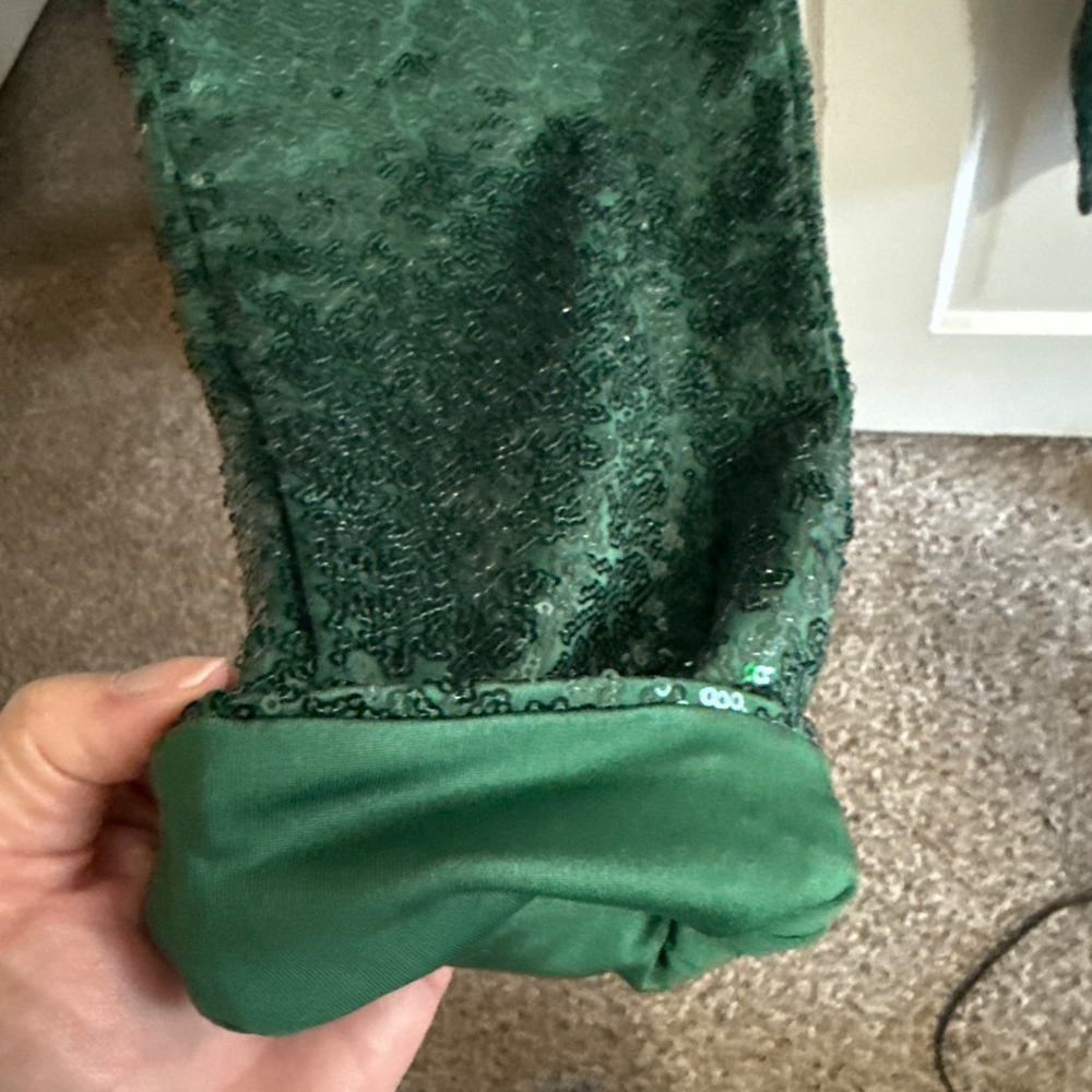 High Waisted Dark Green Sequin Fully Lined Pants Size XL - Picture 5 of 6
